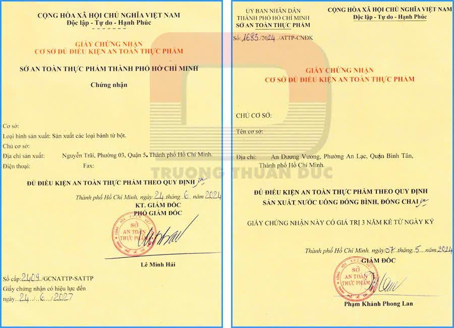 Giấy chứng nhận cơ sở đủ điều kiện VSATTP