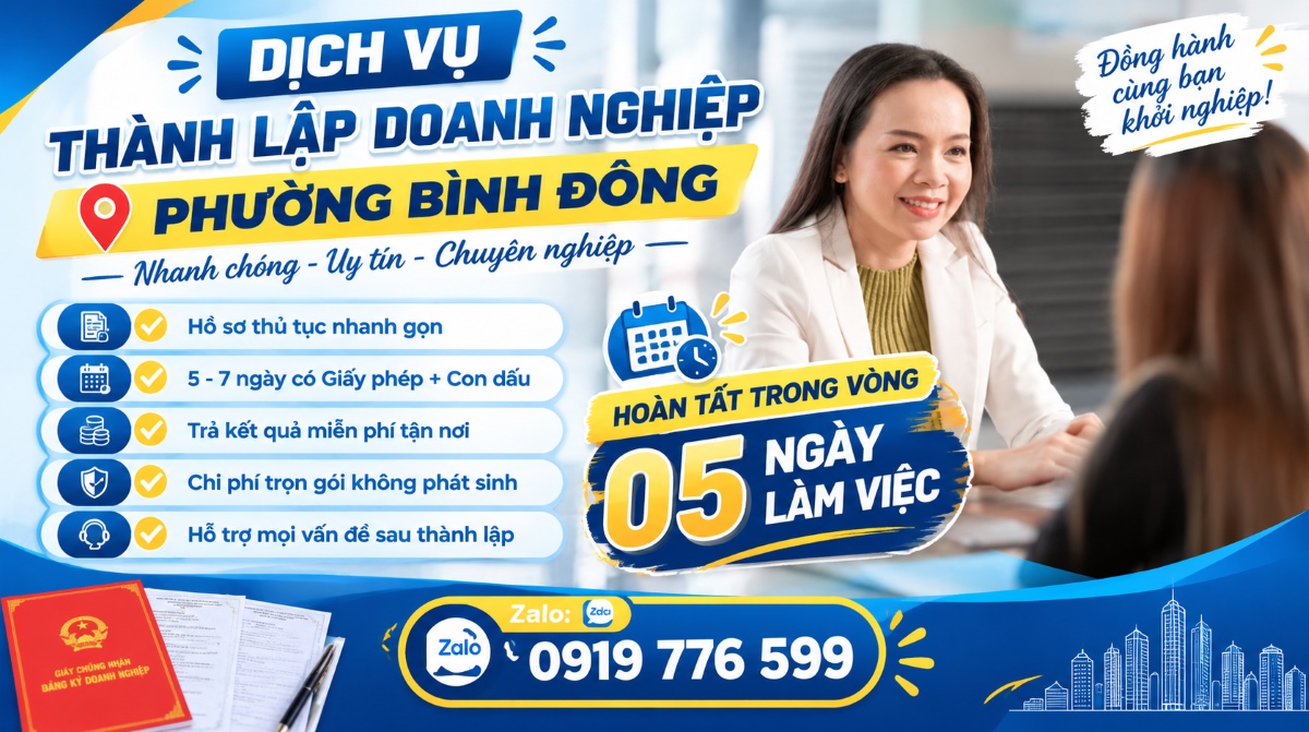 dịch vụ thành lập doanh nghiệp phường Bình Đông