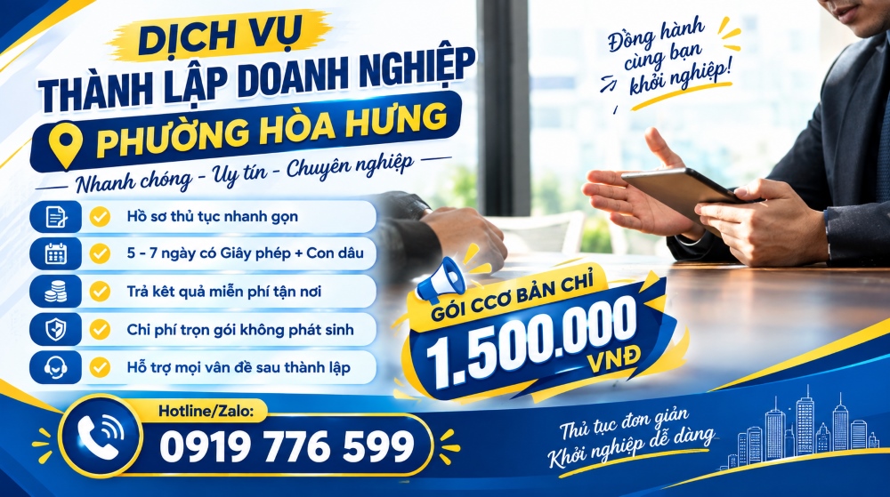 dịch vụ thành lập doanh nghiệp phường Hòa Hưng