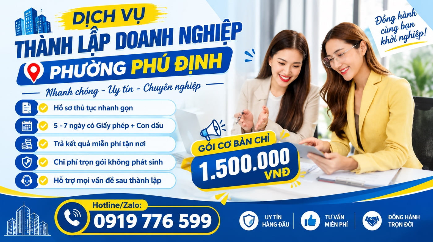 checklist dịch vụ thành lập doanh nghiệp phường Phú Định