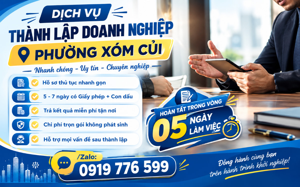 dịch vụ thành lập doanh nghiệp phường Xóm Củi