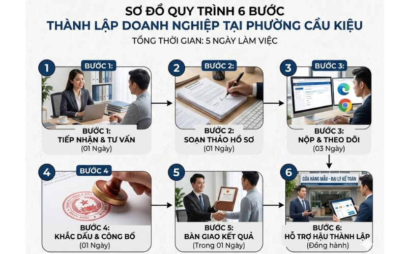 Quy trình 6 bước dịch vụ thành lập doanh nghiệp phường Cầu Kiệu