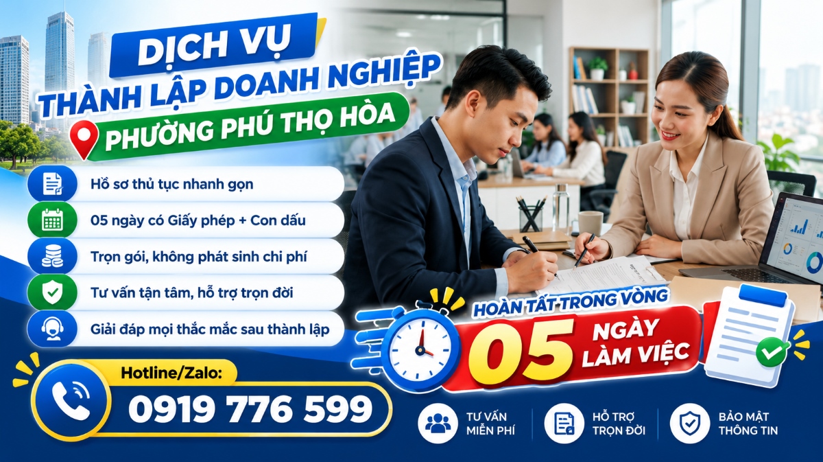 Dịch vụ thành lập doanh nghiệp phường Phú Thọ Hòa cùng chuyên viên tư vấn