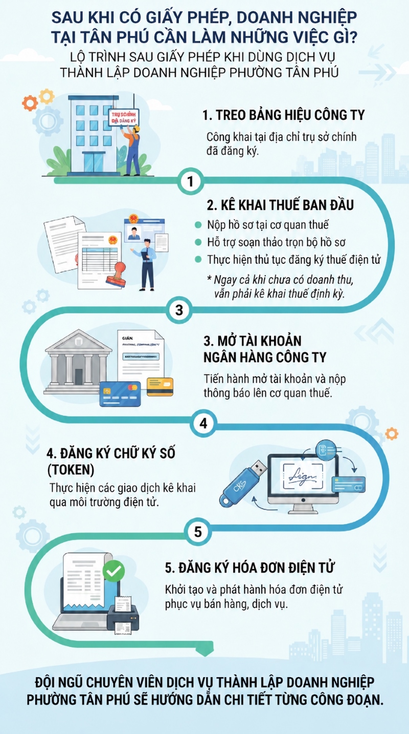 Dịch vụ thành lập doanh nghiệp phường Tân Phú và các việc cần làm sau giấy phép